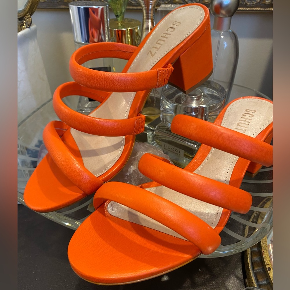 Olly Mid Block Orange Nappa Leather SCHUTZ Sandal ( Brand New) for Nordstrom’s - Picture 6 of 7